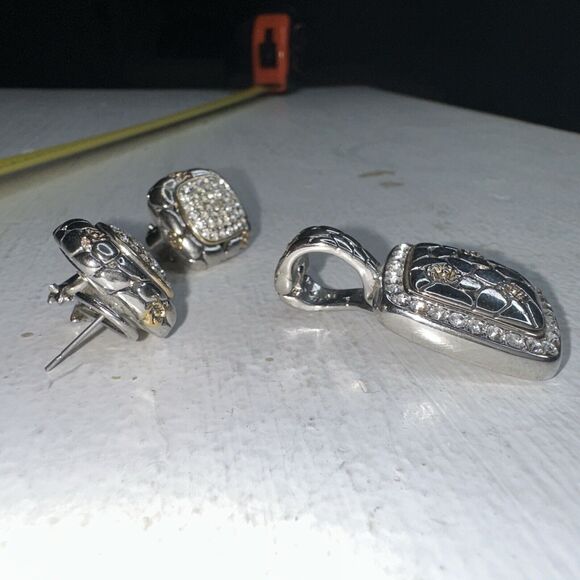 two tone Rhinestone, Paved, Magnetic Clasp, pendant & With Matching Earrings Set - Picture 11 of 15